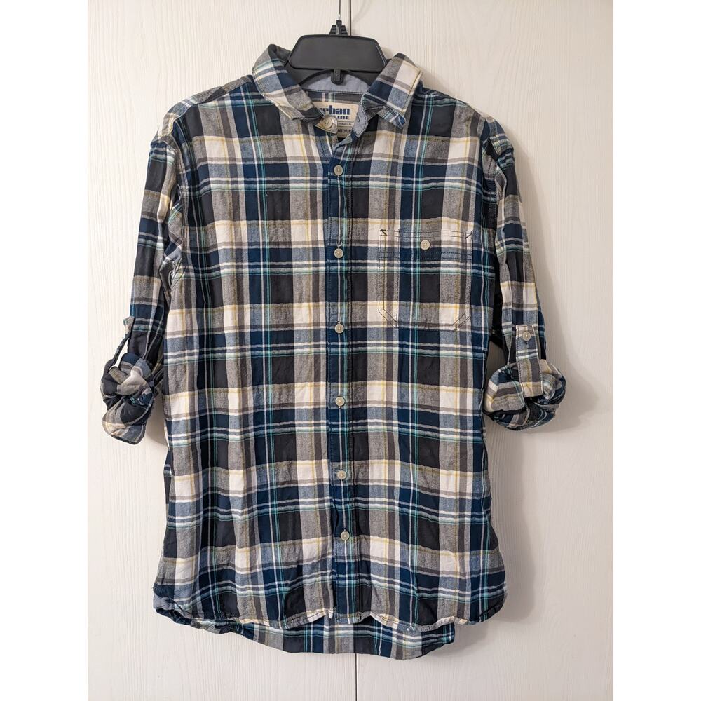 Urban Pipline Men's Long Sleeve Plaid Blue Brown Button Down Shirt Size M